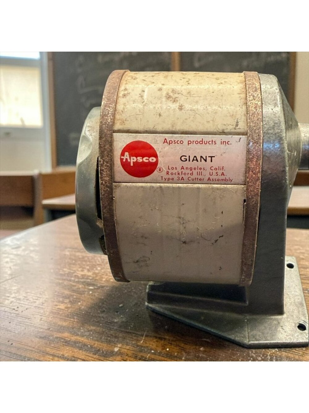 Apsco Giant Vintage Manual Pencil Sharpener Heavy-Duty Metal Wall Base Mount